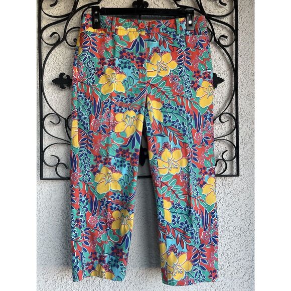 Talbots Perfect Skimmers Trailing Hibiscus Capri Pants - Size 2 - Multicolored - Picture 4 of 11